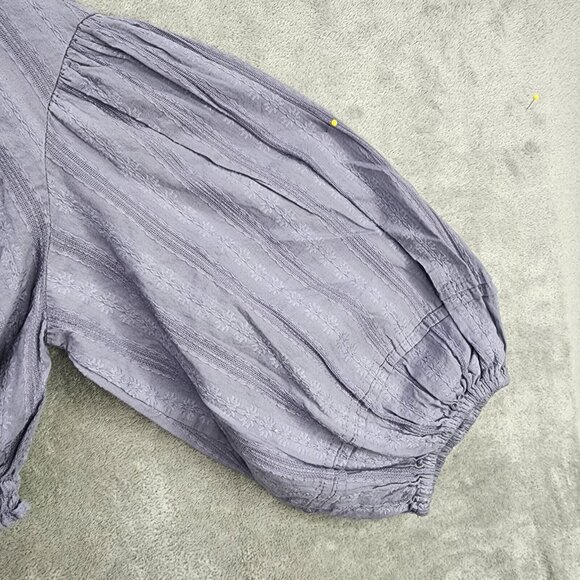 Womans Blue Universal Thread Embroidered Crop Top Balloon Sleeve V Neck Size XXL - Picture 4 of 9